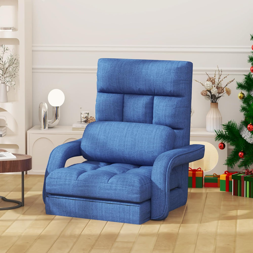 Floor Gaming Chair, 6 Adjustable Position Comfy Chair with Back Support, Ergonomic Chaise Lounge Chair, Meditation Chair with Armrest for Living Room, Bedroom, Blue by EazeHome