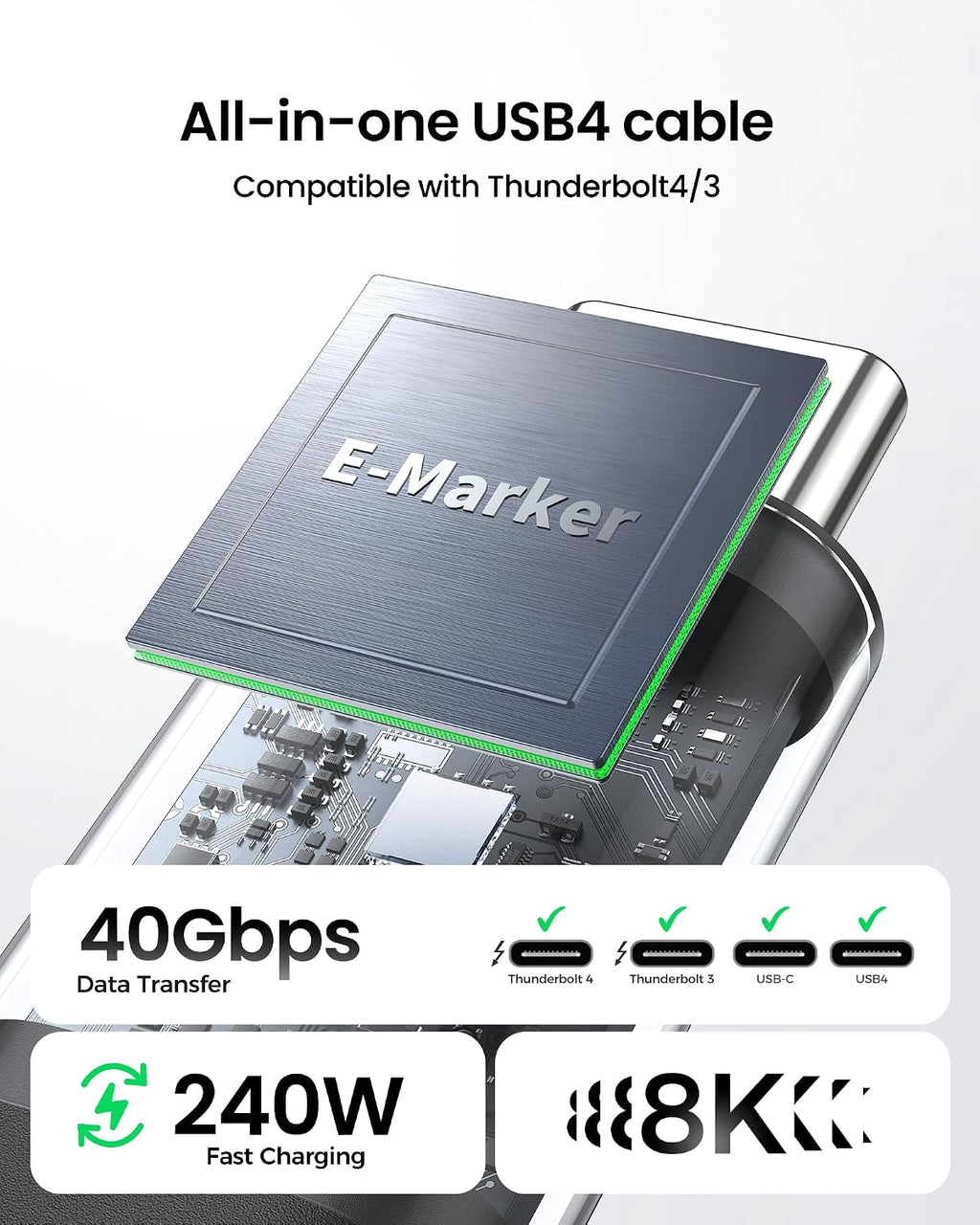 Silkland 40Gbps USB 4 for Thunderbolt 4 Cable 6.6FT, 8K/Dual 4K, 240W PD3.1 - Image 2