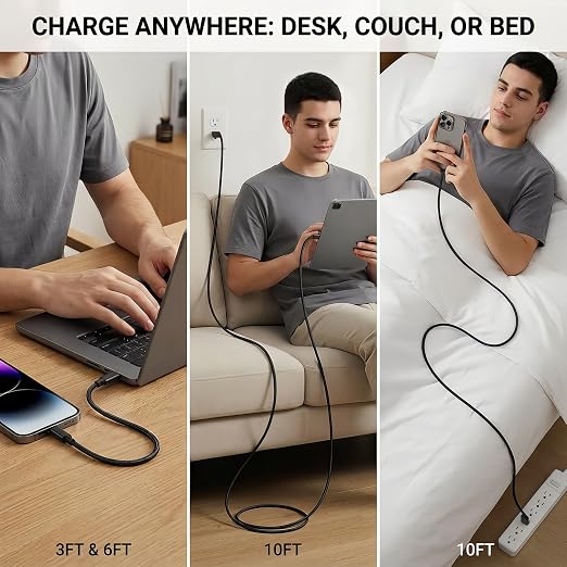3-Pack USB C to USB C Fast Charging Cable for Samsung Charger Cord | Type C to C Charging Cord, (100W 10ft/5A, 60W 3ft/6ft), Compatible with Samsung Galaxy S26,S25, S24, S23,iPhone 17/16/15 - Image 5