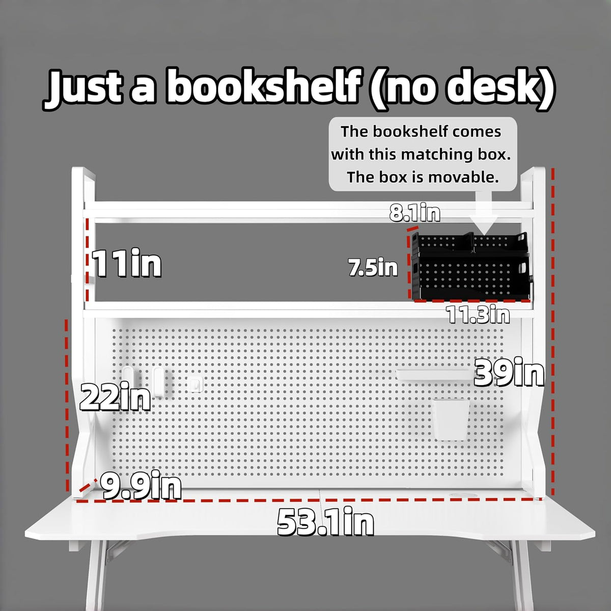 Desktop Bookshelf, Multi-Size pegboard Storage Organizer Rack,Dorm Desk Shelf, Desk Hutch,Office Desk top Storage Rack,Student Desktop Storage,Desk Shelves for top of des(White, 53.1" Lx9.9 Wx39 H - Image 5