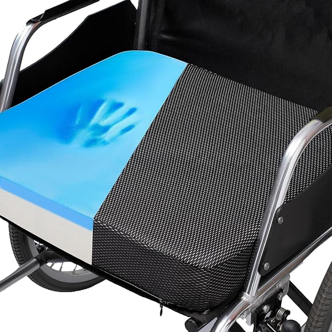 Ifoam Gel Infused Memory Foam Layer Wheelchair Cushion - Seat Cushion for Wheelchair-OfficeChair, Kitchen Chair-Pressure Sore and Tailbone Pain Relief-High Dense Polyfoam Base (Black,18x16x3 inch) by CYLEN