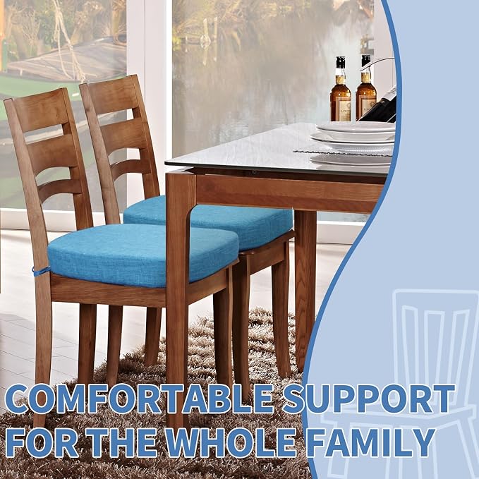 BUYUE Thickened 2.5" Dining Chair Cushions Set of 6, U-Shape High Density Foam Comfortable Chair Pads for Kitchen, Slip Resistant Indoor Seat Cushions (6 PCS, Light Blue) - Image 2