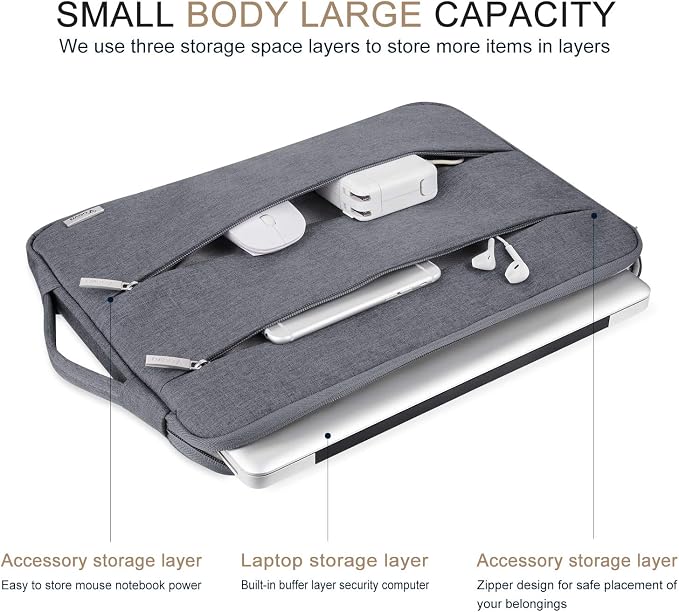 Voova 15.6-16 Inch Laptop Sleeve, Laptop Case, MacBook Case, Gray | Slim splash-proof 16-inch laptop sleeve compatible with MacBook Pro M1-M5 Max, HP, Lenovo, Acer and Asus for daily use - Image 2