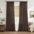 Hokibero Coffee Pinch Pleated Linen Curtains 90 Inch Long for Living Room | Brown Light Filtering Sheer Curtain,Pinch Pleat Back Tab Hooks Rings,Boho Textured Privacy Drapes for Bedroom Window,2 Panels by Hokibero