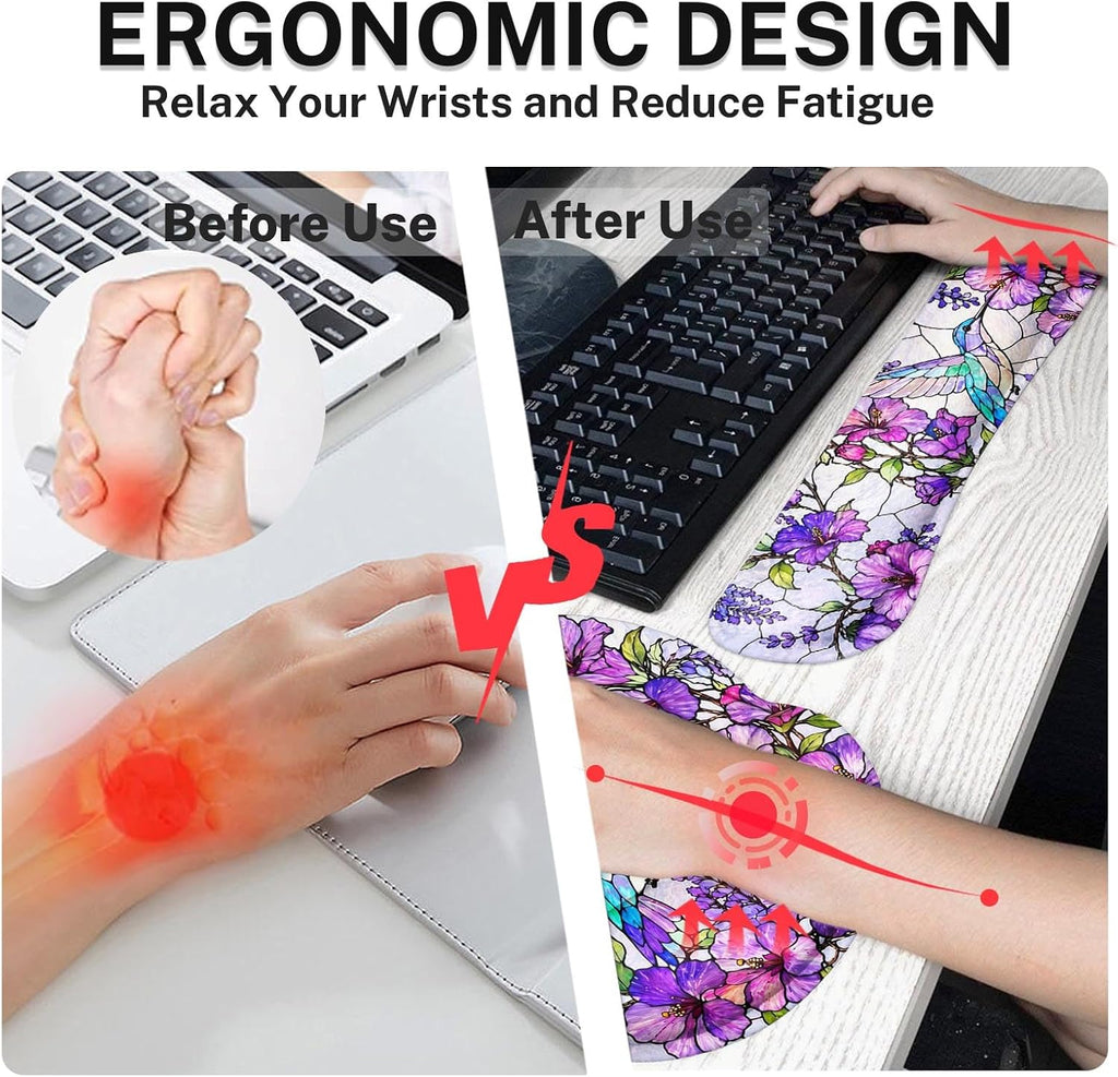 Keyboard Mouse Pad Set, 4 in 1 Desk Mat Set, Floral Hummingbird - Image 4
