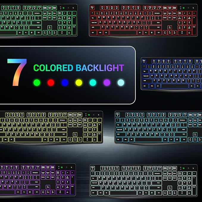 Wireless Keyboard and Mouse Combo, Lovaky 2.4G Full-Sized Ergonomic Keyboard Mouse, 3 DPI Adjustable Cordless USB Keyboard and Mouse, Quiet Click for Computer/Laptop/Windows/Mac (RGB Rainbow, 1 Pack) | Backlit, Low profile Keys, 3 DPI Adjustable, 2.4G ... - Image 3