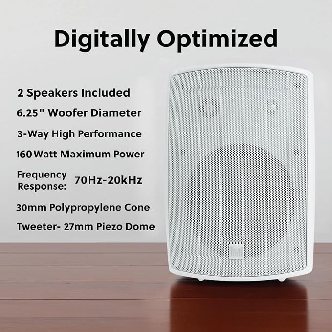 Dual Electronics LU63PW 6.5" 3-Way Indoor Outdoor Wired Speakers Pair | Weather & UV resistant, for patio, pool & garage, expansive stereo sound, easy setup, wired home speakers, white pair - Image 2