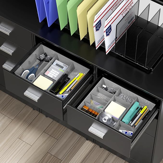 Simple Houseware Drawer Organizer Tray, 9 Adjustable Compartments, Gray | For Office, Makeup, and Craft Drawer or Desktop Storage - Image 2