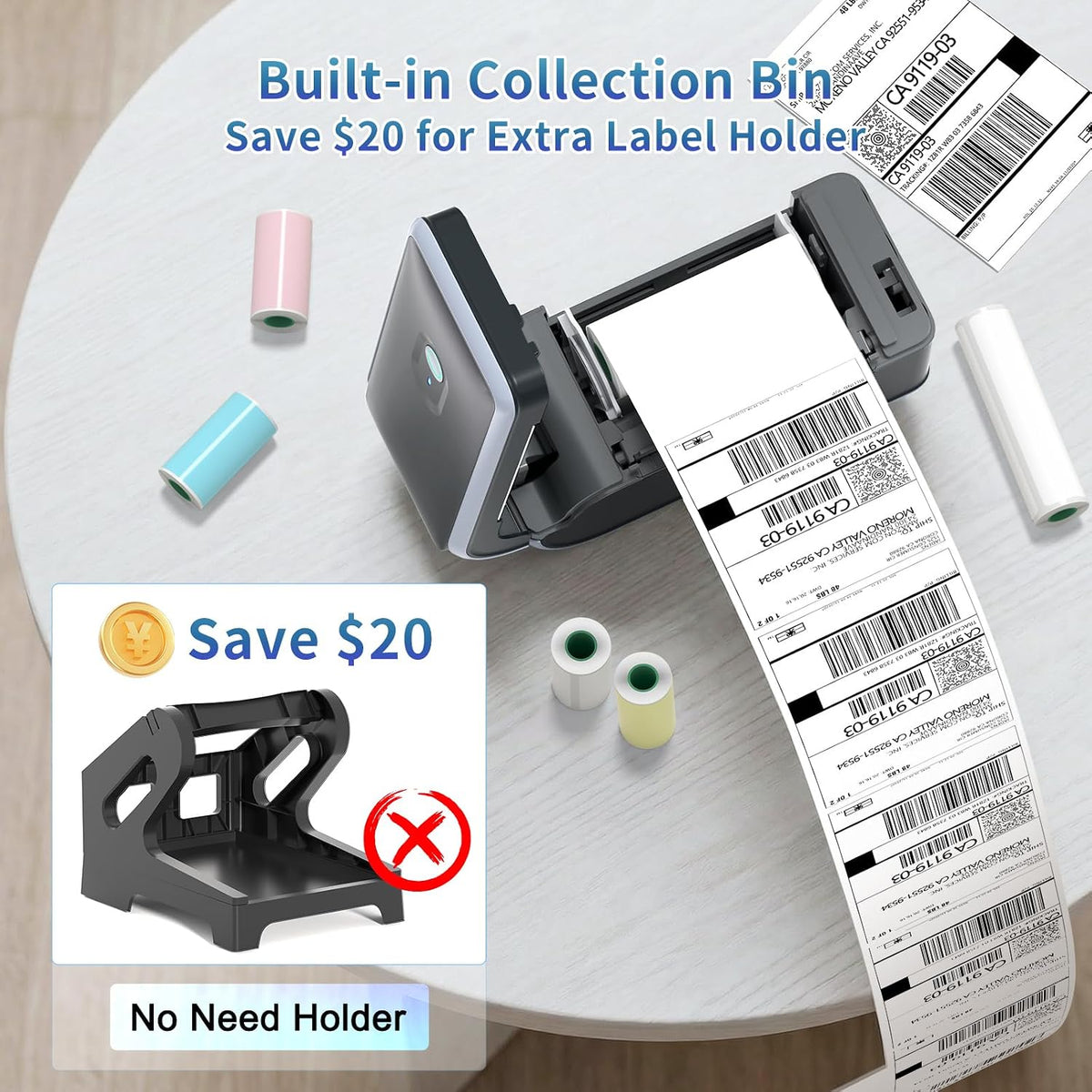 JADENS Battery Powered Thermal Printer, Cordless 4x6 Shipping Label Printer for Small Business, Prints 700+ Labels per Charge, 25H Standby, Portable Labeler for iPhone, Mac, Windows - Image 5