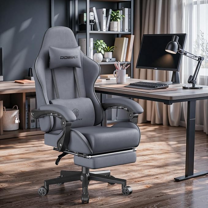 Dowinx Gaming Chair Fabric Big and Tall with Pocket Spring Cushion, Massage Game Chair Cloth with Headrest, Ergonomic Computer Chair with Footrest 350LBS - Image 2