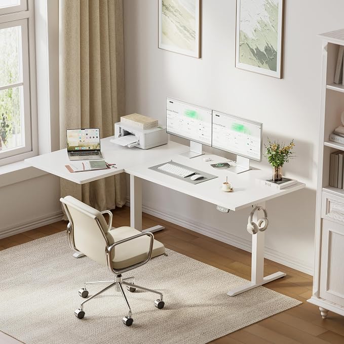Agilestic 55 * 28 Inch Reversible L Shaped Electric Standing Desk, White | Reversible left-right installation, L-shape Workspace, Sturdy Steel Frame, Memory Presets, Hooks, 176 lbs, Easy Assembly - Image 2