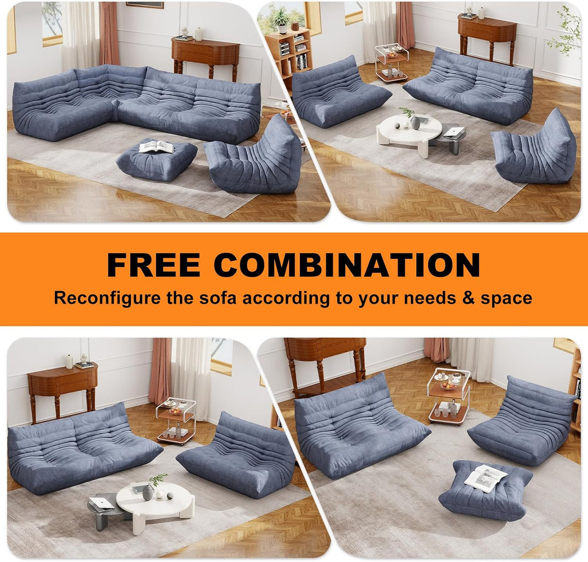 Full Foam Corner Chair, Bean Bag Floor Couch for Adults, Waterproof Fabric - Image 6