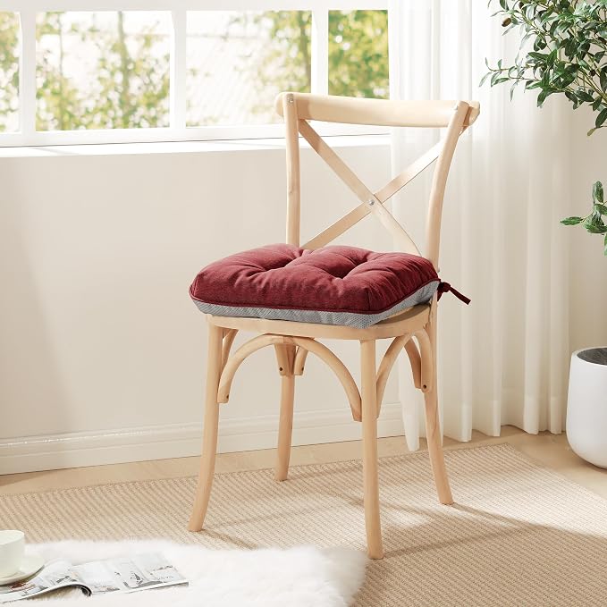 Love's cabin Memory Foam Chair Cushions Set of 4, 19 Inch, Burgundy | 19"x19"x3.5", Indoor & Outdoor Chair Seat Pads with Non-slip Bottom and Ties, for Dining, Kitchen, Office and Patio Chair - Image 6