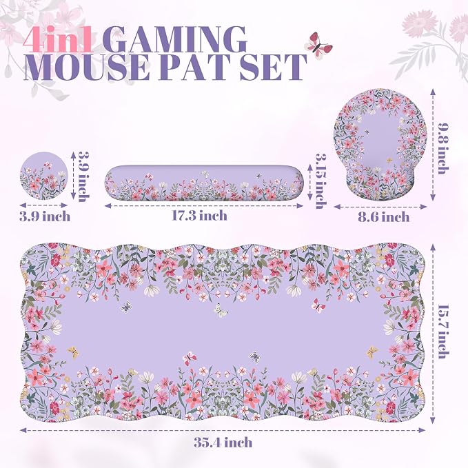iCasso Computer Mat for Workspace, Purple 35.4"x15.7" Computer Pad | Ergonomic Desk Pad Including Keyboard Wrist Rest, Mousepad Set for Gaming Vanity Women Computer Setup - Image 5