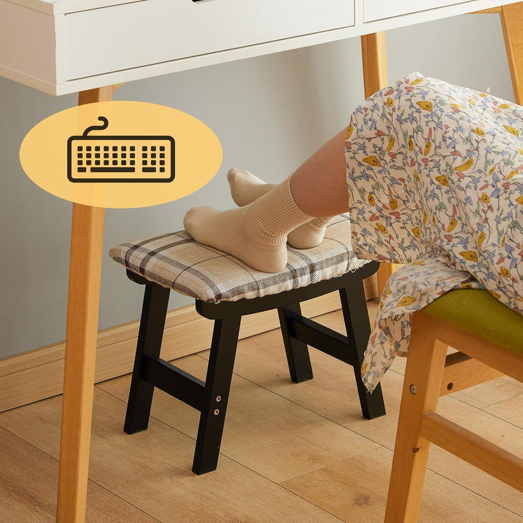 Foot Stool Ottoman Foot Rest Under Desk,Small Stool for Living Room, Bedroom and Kitchen (Black Legs - Stripes Stool Surface) - Image 7