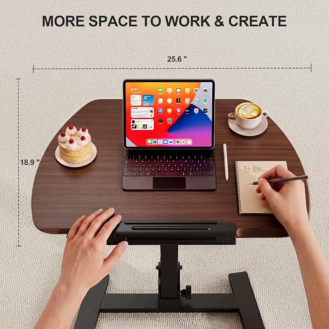ROMOON Folding Standing Desk with Wheels: No-Assembly, Height Adjustable | Portable Sit-Stand Laptop Cart with Tilt Top, Rolling Computer Table for Home Office, Sofa, Bedroom and Small Spaces, Walnut - Image 2