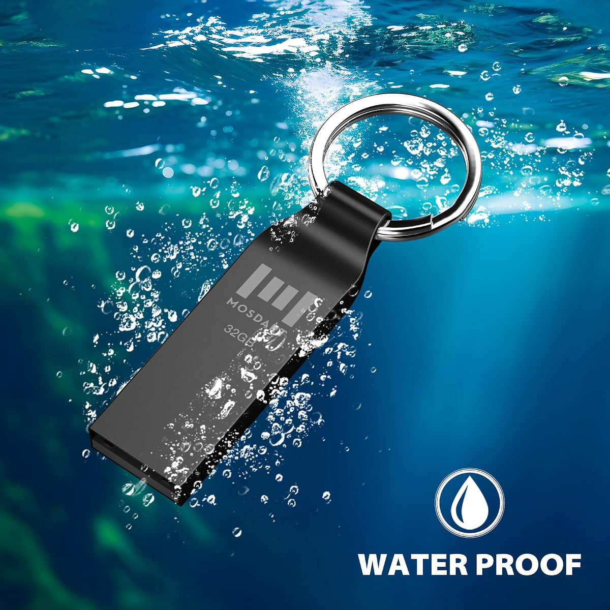 MOSDART 2pcs 32GB Metal USB 2.0 Flash Drive Waterproof with Keychain,Gray - Image 2