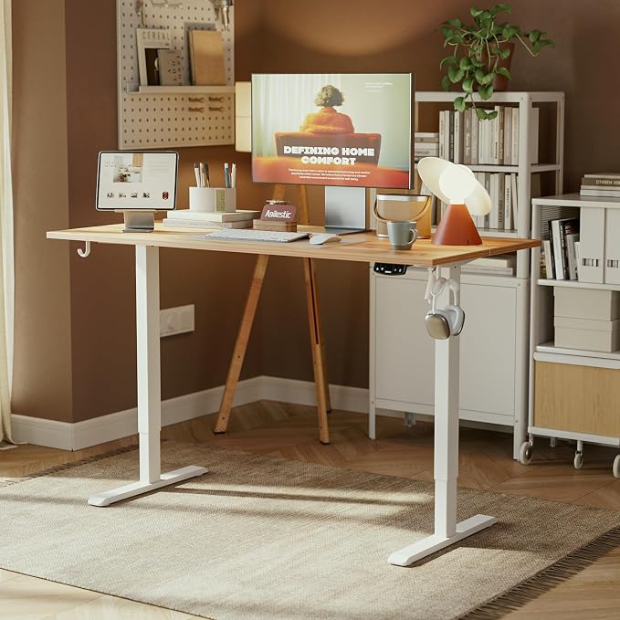 Agilestic 63*24 Inch Height Adjustable Electric Standing Desk, Light Brown | Sit Stand Up Computer Desk, Memory Presets, Stable Steel Frame,154 lbs, Easy Assembly, Splice Board, Home Office, Studying - Image 9