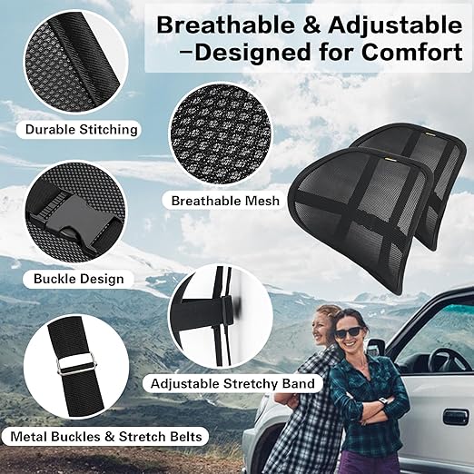 Lumbar Support Back Support for Office Chair | 2 Pack Lumbar Support Pillow for Car Chair Back Support with Double Layer Breathable Mesh & Adjustable Straps - Image 3