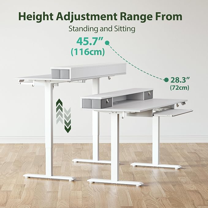 Agilestic 48 Inch Standing Desk with Drawers & Keyboard Tray, White | Electric Height Adjustable, 2 Storage Drawer, Monitor Stand, Sturdy Steel Frame, Memory Presets, Hooks, 154 lbs, Splice Board - Image 5