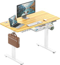 SHW 48-Inch Electric Height Adjustable Standing Desk w/Drawer, Oak | w/ Memory Presets and Cable Management | Drawer with adjustable compartments | Hanging Hooks by SHW