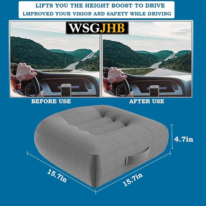 Adult Booster Seat Cushion, Car Seat Cushions for Short People/Thick Office Chair Booster Seat Increase Field ​of View, for Trucks, Car, Office Chair, Home, Wheelchair,Angle Lift Seat Cushion (Grey) - Image 4