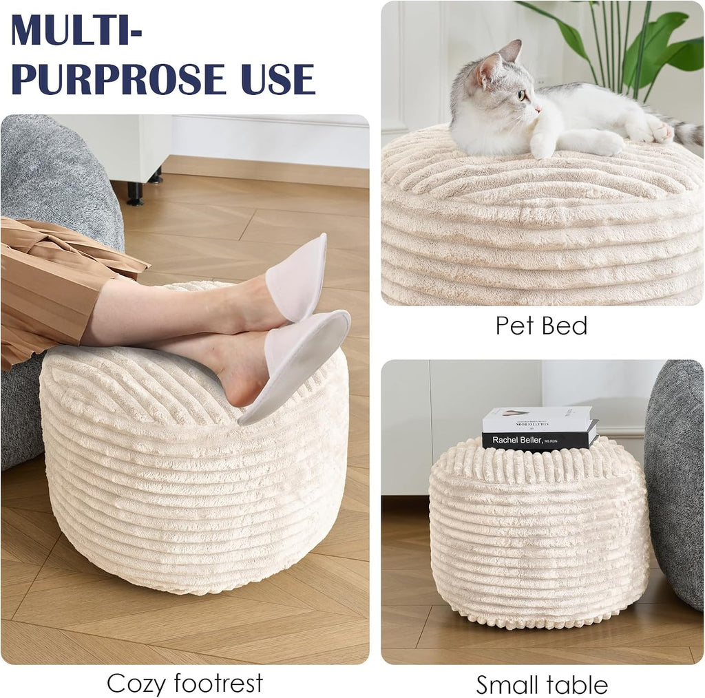 SHOUREN Stuffed Round Ottoman,Pouf Ottoman Foot Rest,20 X 15,Beige - Image 6