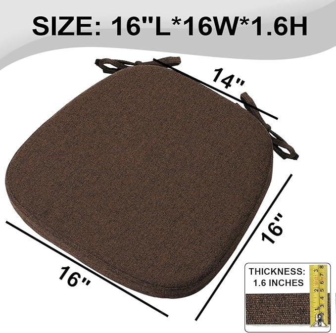 SINOSSO 6 Pack Memory Foam Chair Cushions for Dining Chairs, Friendly Woven Fabric 16" U-Shape Comfortable Kitchen Chair Pads, Removable Slip Resistant Seat Cushions (Set of 6, Dark Brown) - Image 4