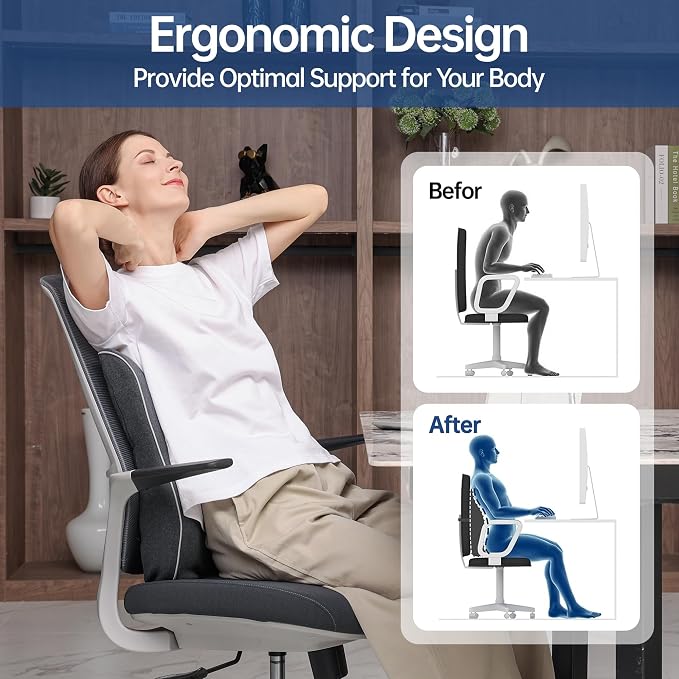 Soft Comfortable Memory Lumbar Support Pillow Back Cushion for Offic | Built-In Adjustable Straps Secure Reduce Back Soreness Pressure Distribution Breathable Premium Fabric Long-lasting Support - Image 3