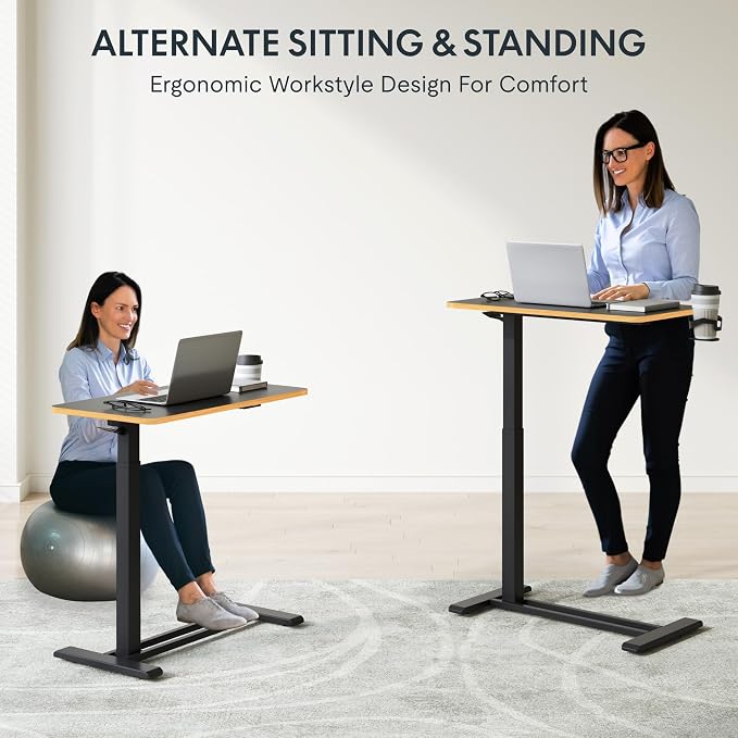 FLEXISPOT H7 28" Pneumatic Height-Adjustable Overbed Table with Wheels | C-shaped bedside table TV Tray,Medical End Side Table,Laptop desk for Hospital Home office use,27.6"W x 15.7"D,Black Maple - Image 9