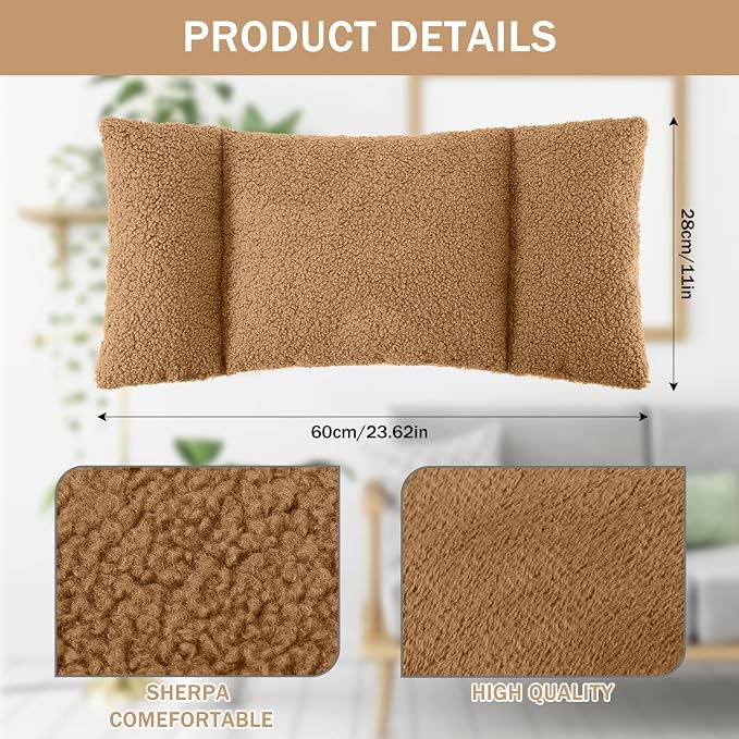 Queekay Fleece Lumbar Support Pillow 3 Section Back Pillow Office Chair for Back Support Comfortable Lumbar Cushion for Car Seat Pain Relief Sofa Rest(Light Tan) - Image 2