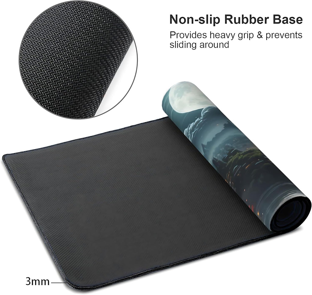 Japanese Full Moon Large Mouse Pad,Gaming Keyboard Desk Pad,Extended Mouse Mat Non-Slip Rubber Base with Stitched Edges for Office Game Home XXL 35.4"x15.7" - Image 4