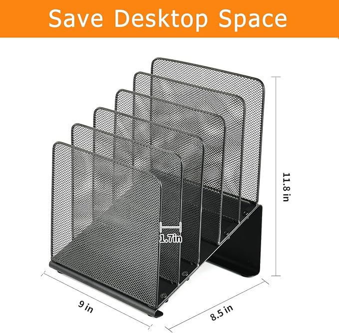 LEKETREE File Organizer for Desk, File Folder Organizer with 5-Section Vertical Rack, Suitable for Home Office Document Organization and Storage(Black) - Image 2