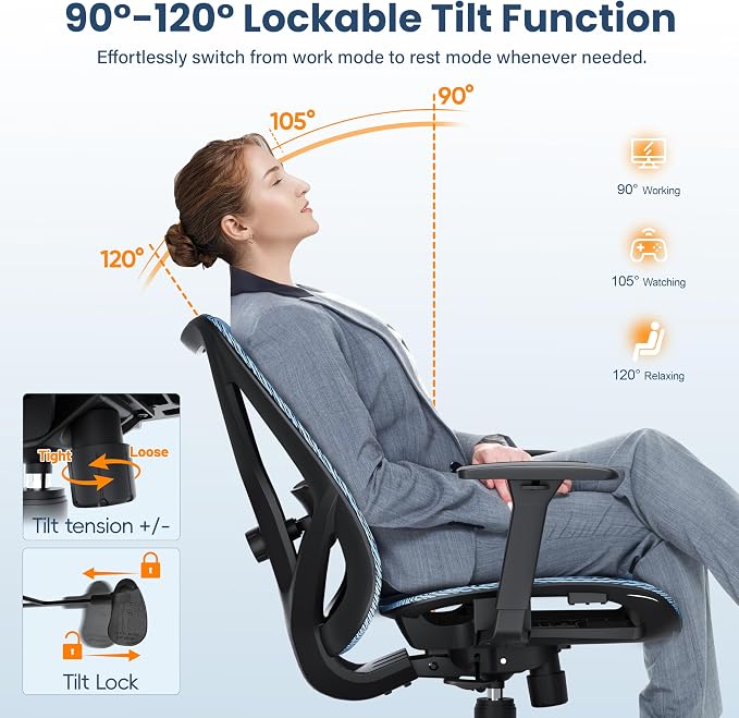 Ergonomic Office Chair, Mesh Computer Desk Chairs with Adjustable Lumbar Support, 3D Armrests, Tilt Function, Comfy Wide Seat, Swivel Executive Work Task Chair for Company and Home - Image 7