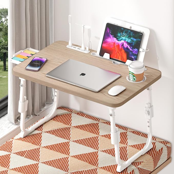 Lap Desk for Bed Adjustable Height with USB Port 23.6" x15.7" Desktop | Storage Drawer, Bookshelf, Fits 17" Laptop, For couch WFH Study, Foldable Non-Slip No Assembly Sturdy Lightweight Glacier - Image 9
