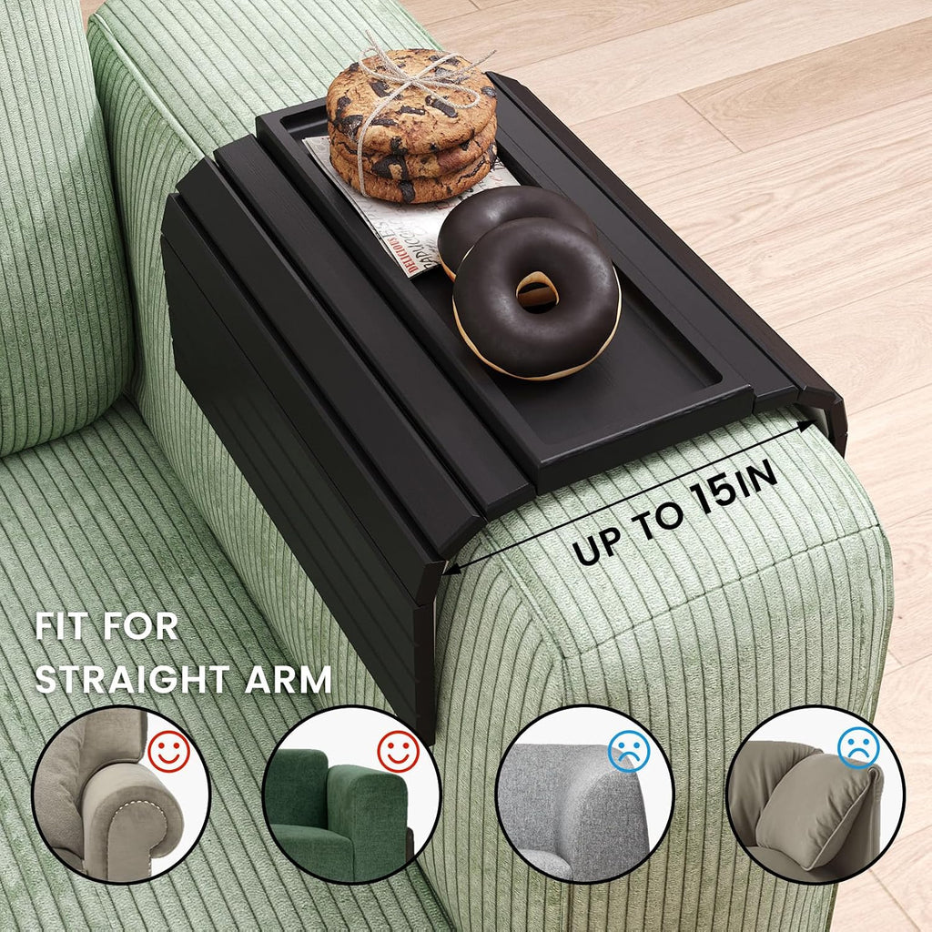 Bamboo Folding Sofa Arm Tray with Anti-Slip Pad (Black) - Image 3