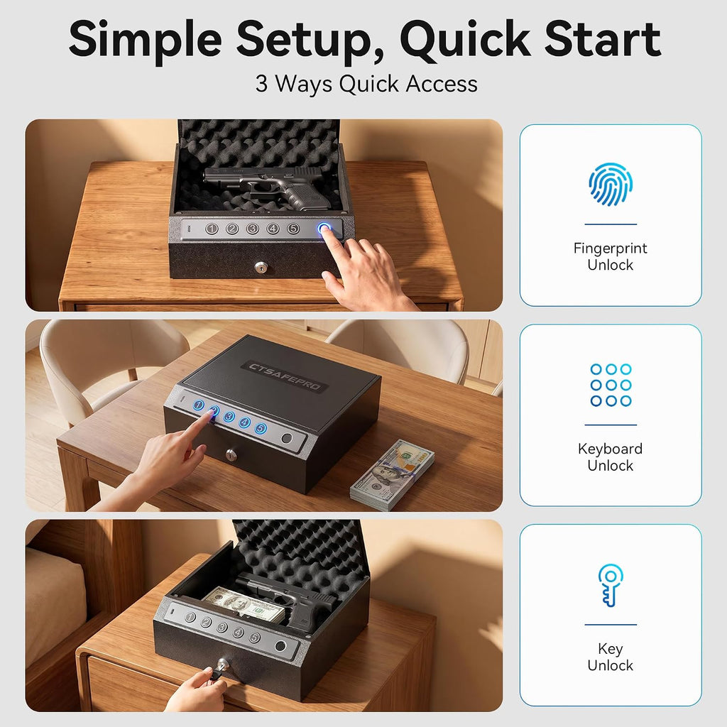 Gun Safe,Biometric Fingerprint Gun Safe for Handgun Pistol Safes CTSAFEPRO - Image 2
