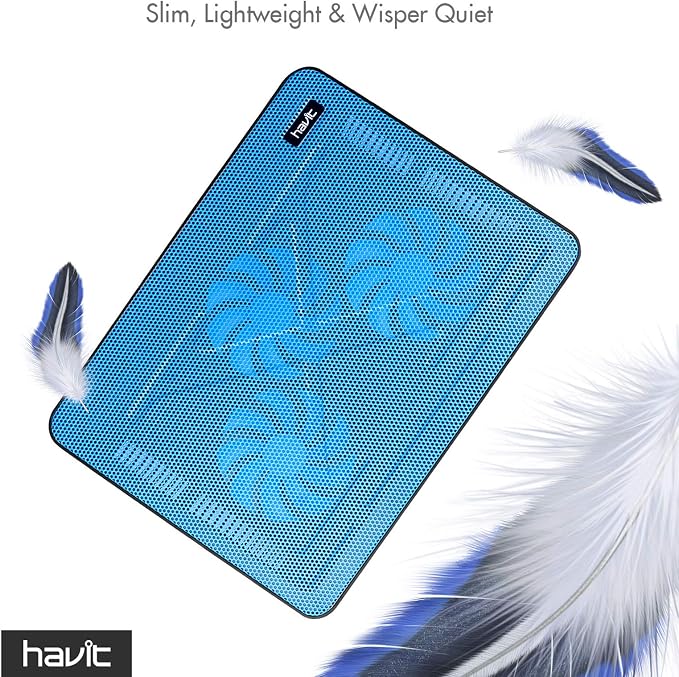 Havit HV-F2056 15.6-17 Inch Laptop Cooler Cooling Pad - Slim Portable USB Powered (3 Fans) (Blue) | Three quiet USB-powered fans circulate air below the laptop, two height settings improve viewing and typing comfort - Image 4