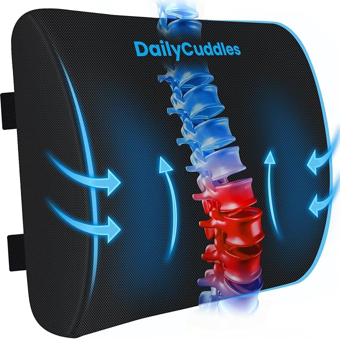 Lumbar Support Pillow, Ergonomic Back Cushion for Office , Black/X-Large | Memory Foam Back Pillow with Adjustable Strap for Long-Hour Sitting , Gaming Chair, Back Support for Pain Relief by Unknown