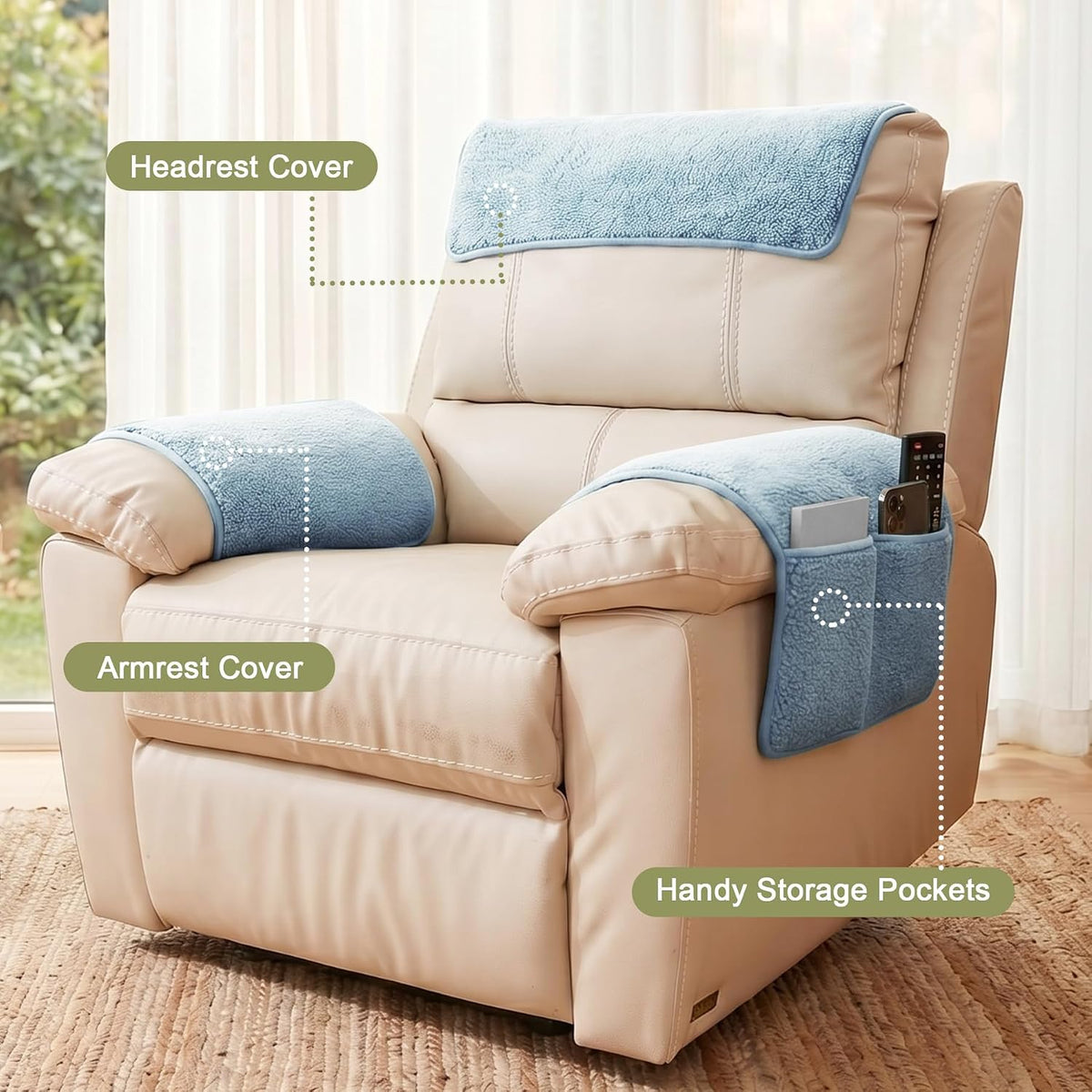 Universal Sherpa Recliner & Armchair Covers with Pockets - Image 3