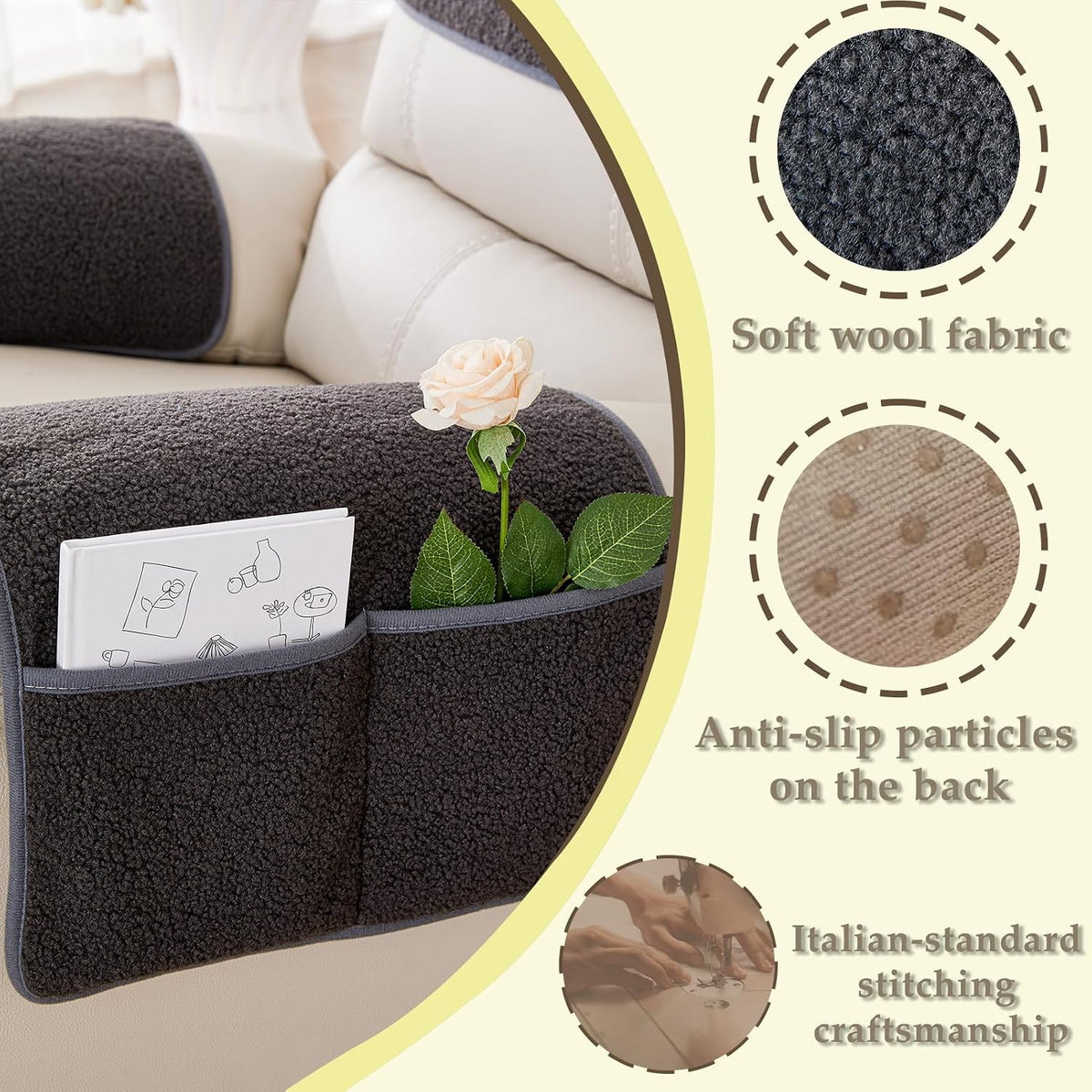 Armrest Covers for Recliner set of 3 Couch Arm Covers with Pockets for Sofa - Image 4