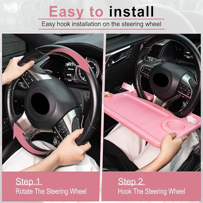 JUSTTOP Car Steering Wheel Desk, Travel Car Accessories, Car Stand Trays for Eating, Multipurpose Car Steering Wheel Desk Tray Table(Pink) - Image 4