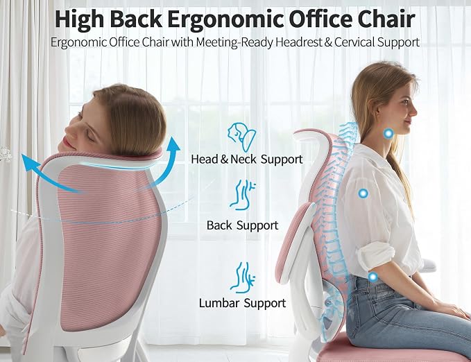 TRALT Office Chair Ergonomic Desk Chair - Gaming Chair with Lumbar Support | 330 LBS Home Office Desk Chairs , Reading Chair with Flip-up Armrests, Comfortable Computer Chairs (1, Pink) - Image 5