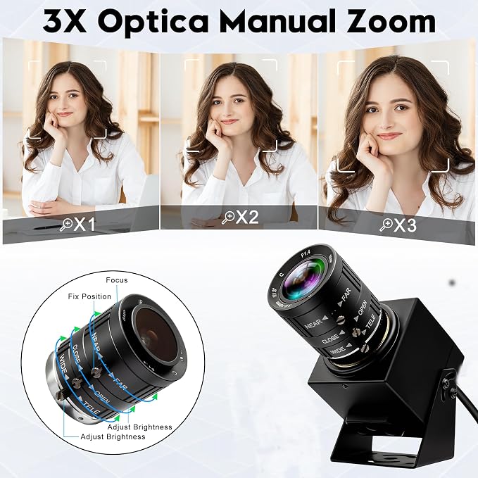 48MP 8K Ultra HD USB Camera, 3.6-10mm 3X Manual Zoom Lens, Plug and Play Close-up Webcam for Lightburn, Laser Engraver, Document Scanning & Face Recognition - Image 3