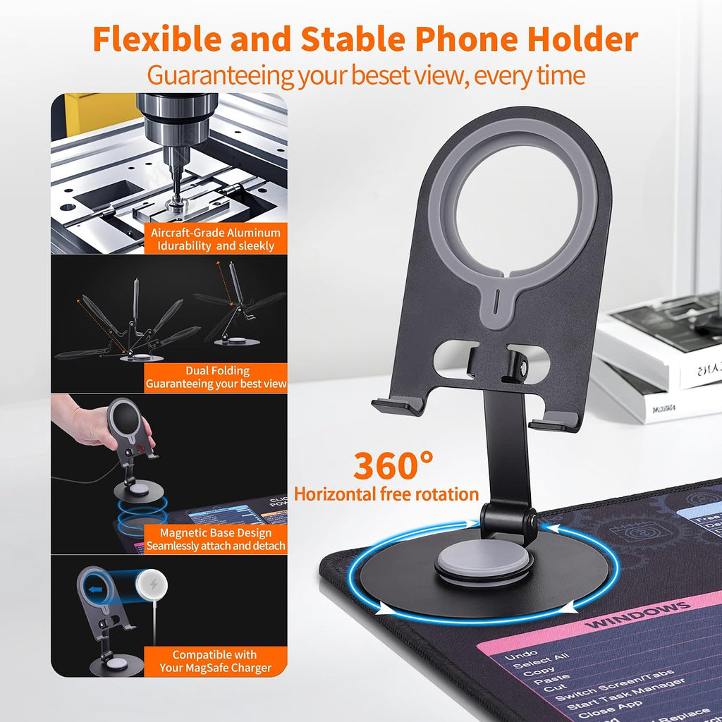Office Pro Shortcuts Mouse Pad with Magnetic Wireless Charger & Holder Large Desk Mat with Keyboard Shortcuts with 15W Fast Qi Wireless Charging Compatible with iPhone Samsung Smartphones - Image 2