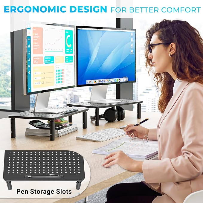 BONTEC Monitor Stand for Desk 1 Pack, 3-Level Height Adjustable | 14.5 x 9.1 in Ergonomic Metal Computer Stand with Pen Holder & Cable Management for Printer, Laptop and Office Workstation - Image 6