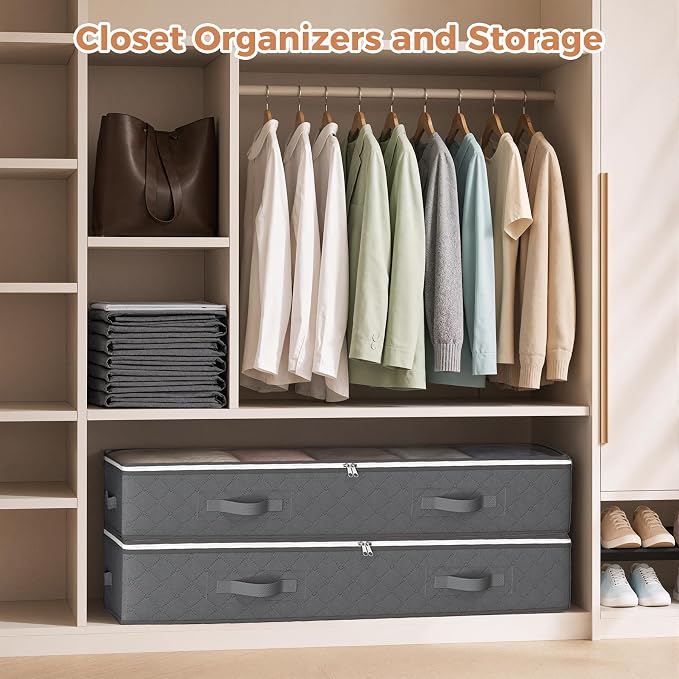 Budding Joy 95L Under Bed Storage Containers, 4 Pack Closet Organizers Grey | Foldable underbed storage bins for linen sheets, blanket, clothing, comforter, sweaters, pillows, wrapping paper - Image 6