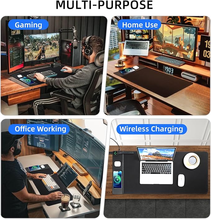 VOVIPO 3 in 1 Wireless Charging Mouse Pad, Gaming Mousepad with Wireless Charger Multiple Devices Compitable with Watch/iPhone/Airpods, Large Desk Mat 90 x 40cm,Desk Pad for MacBook, PC, Laptop-Black - Image 5