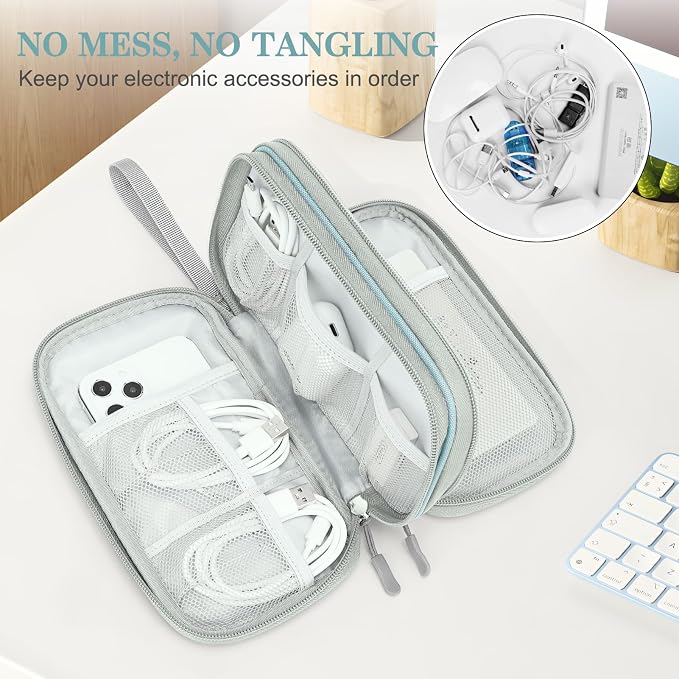 FYY Electronic Organizer, Travel Tech Pouch Bag, Medium, Mint Green | Wrist Strap, Waterproof, Double Layers Portable Electronics Travel Carrying Case for Cord, Charger, Daily Business Trips Use - Image 5