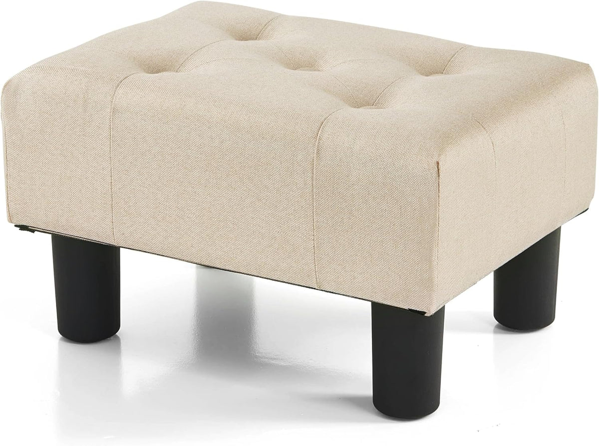 BRIAN & DANY Small Foot Stool, Linen Foot Stools with Legs, Stable Small Footstool for Living Room, Beige by BRIAN & DANY